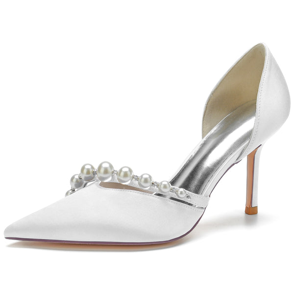 Women's Pointed Toe Rhinestone Elegant Wedding Party Shoes with Pearls