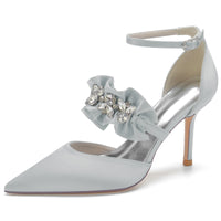 Women's Closed Toe High Heel Buckle Ruffled Party Shoes with Rhinestone