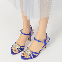 Women's Opened Toe Mid Heel Wedding Party Shoes with Rhinestones