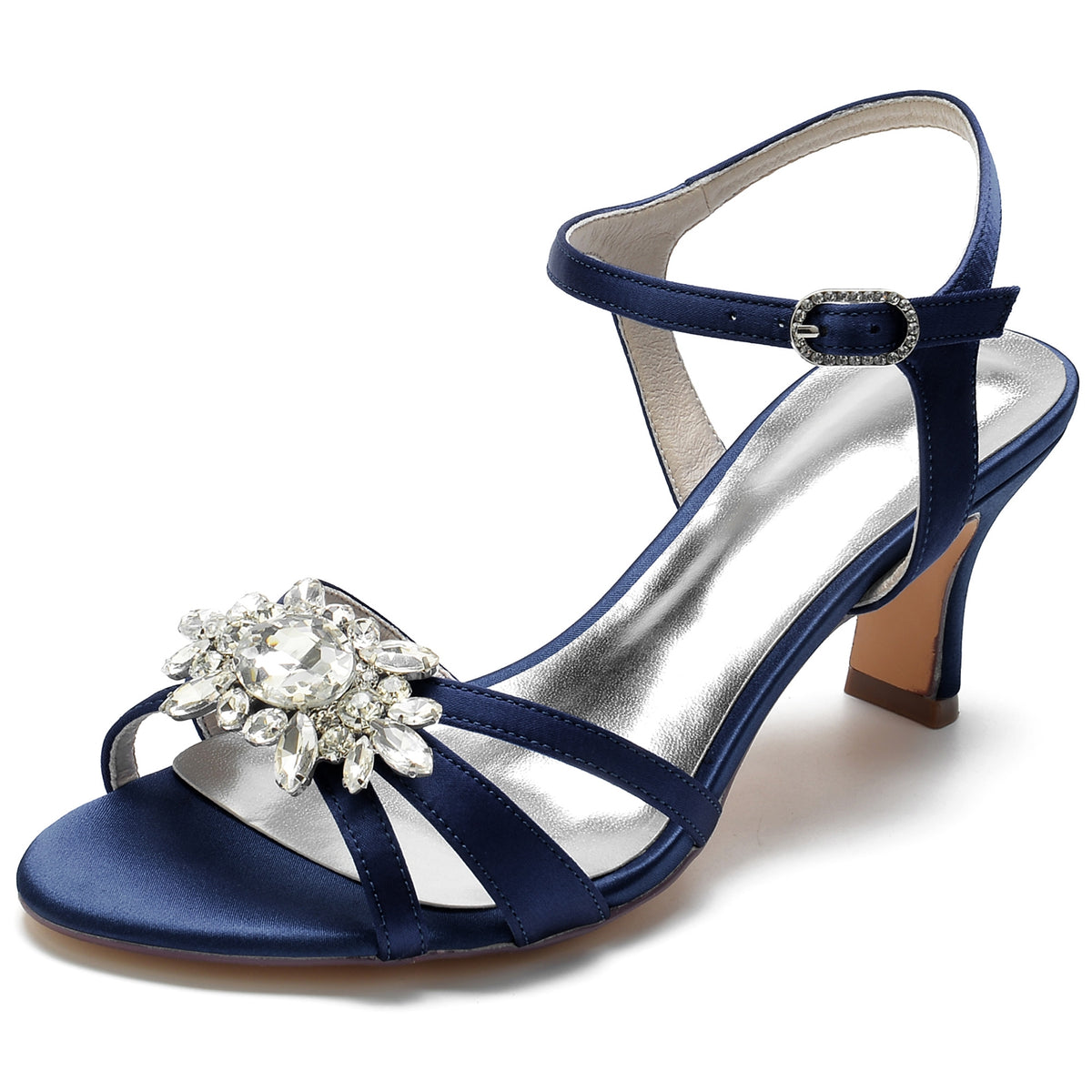Women's Opened Toe Mid Heel Wedding Party Shoes with Rhinestones