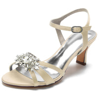 Women's Opened Toe Mid Heel Wedding Party Shoes with Rhinestones