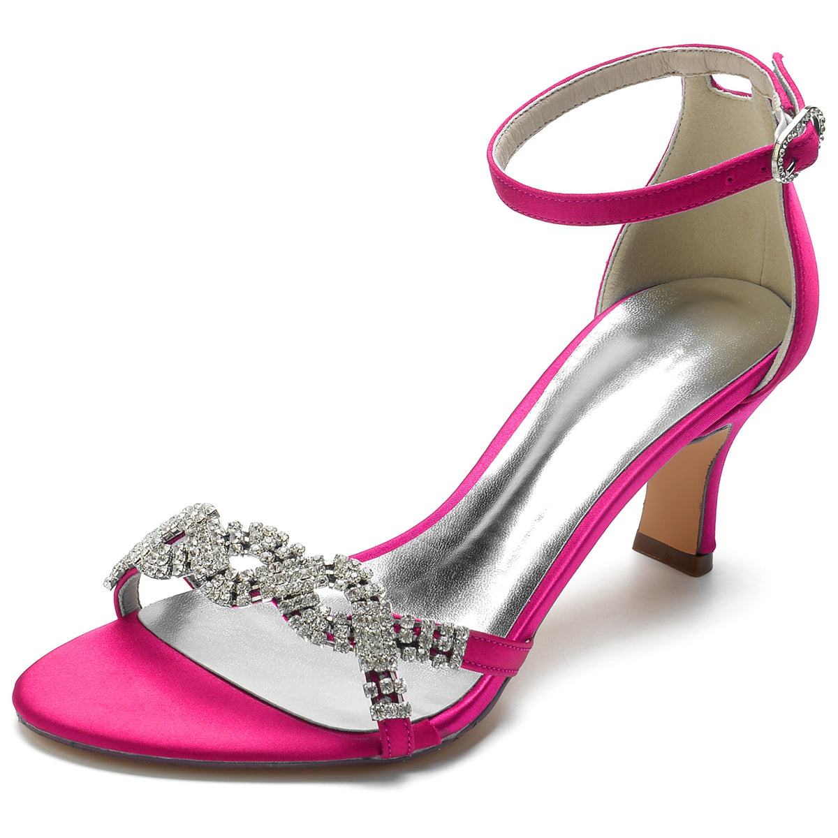 Women's Opened Toe Rhinestone Crossed Straps Buckle Wedding Party Shoes