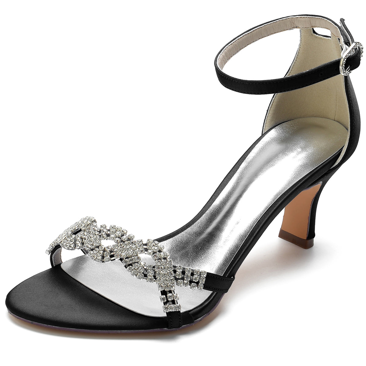 Women's Opened Toe Rhinestone Crossed Straps Buckle Wedding Party Shoes