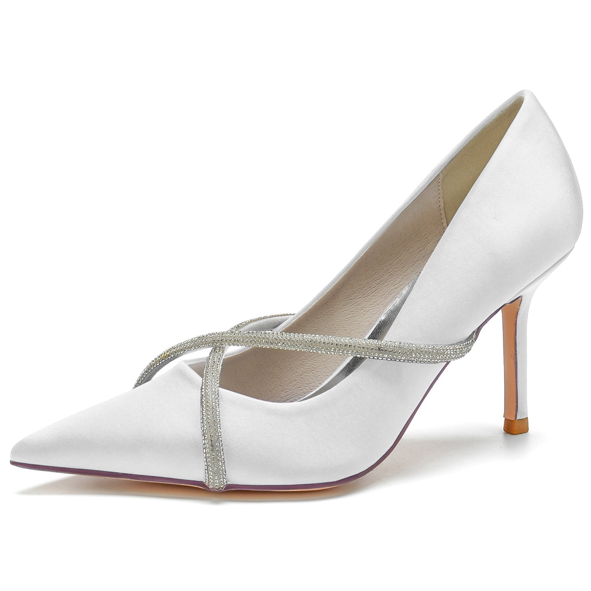 Pointed Toe Stiletto Heel Rhinestone Crisscross Straps Wedding Shoes for Women