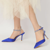 Women's Elegant Pointed Toe High Heel Rhinestone Ankle Strap Pumps