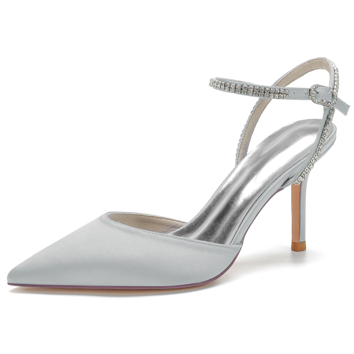 Women's Elegant Pointed Toe High Heel Rhinestone Ankle Strap Pumps