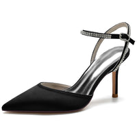 Women's Elegant Pointed Toe High Heel Rhinestone Ankle Strap Pumps
