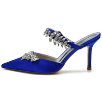 Women's Pointed Toes Luxury Ankle Band Wedding Mules with Rhinestones