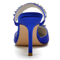 Women's Pointed Toes Luxury Ankle Band Wedding Mules with Rhinestones