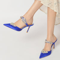 Women's Pointed Toes Luxury Ankle Band Wedding Mules with Rhinestones