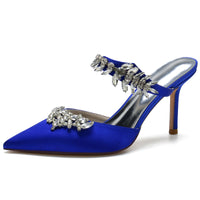 Women's Pointed Toes Luxury Ankle Band Wedding Mules with Rhinestones