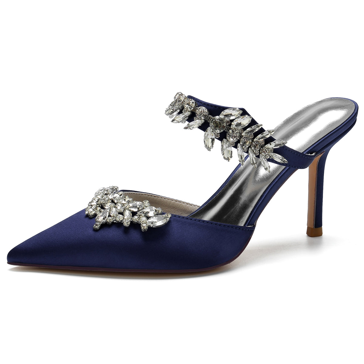 Women's Pointed Toes Luxury Ankle Band Wedding Mules with Rhinestones