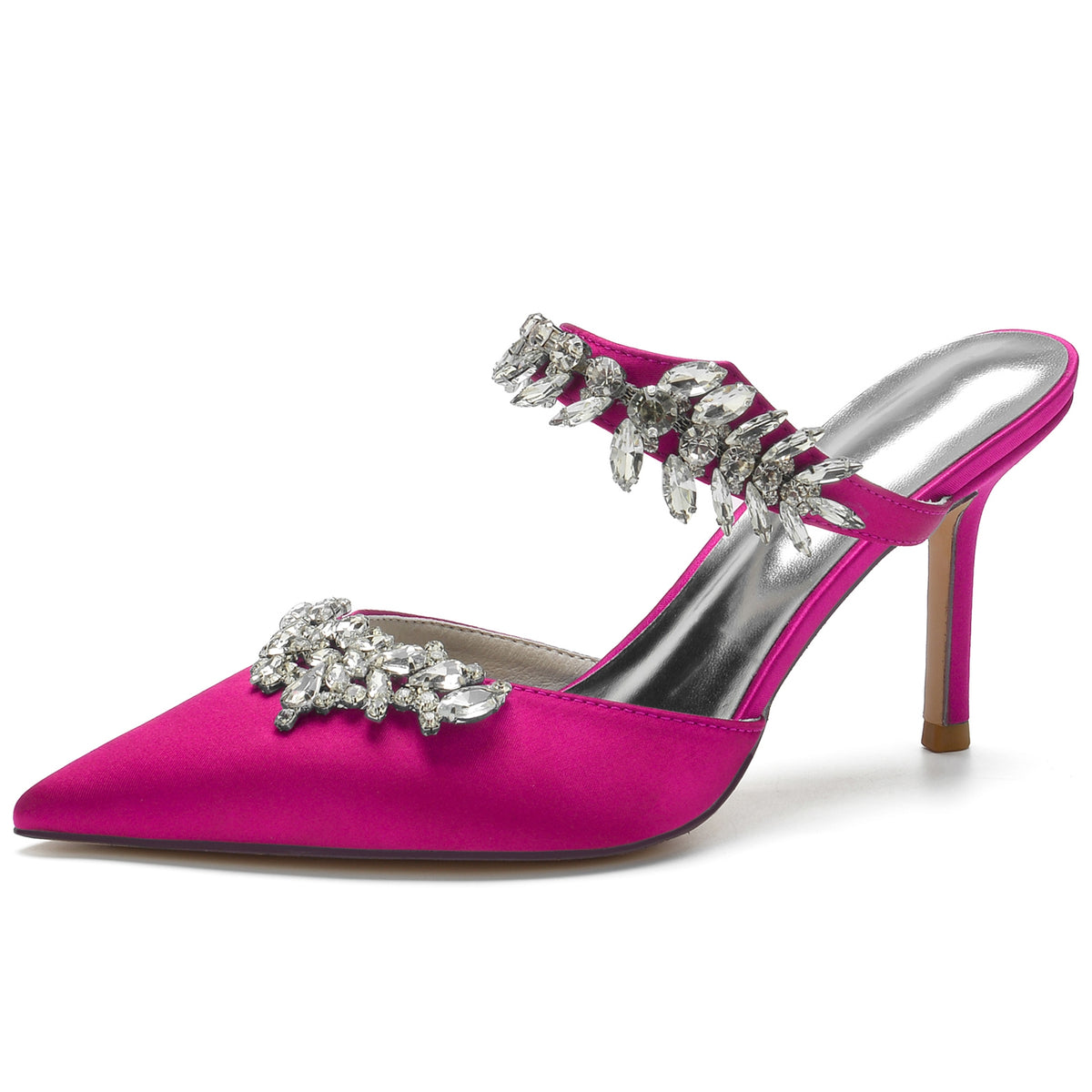Women's Pointed Toes Luxury Ankle Band Wedding Mules with Rhinestones