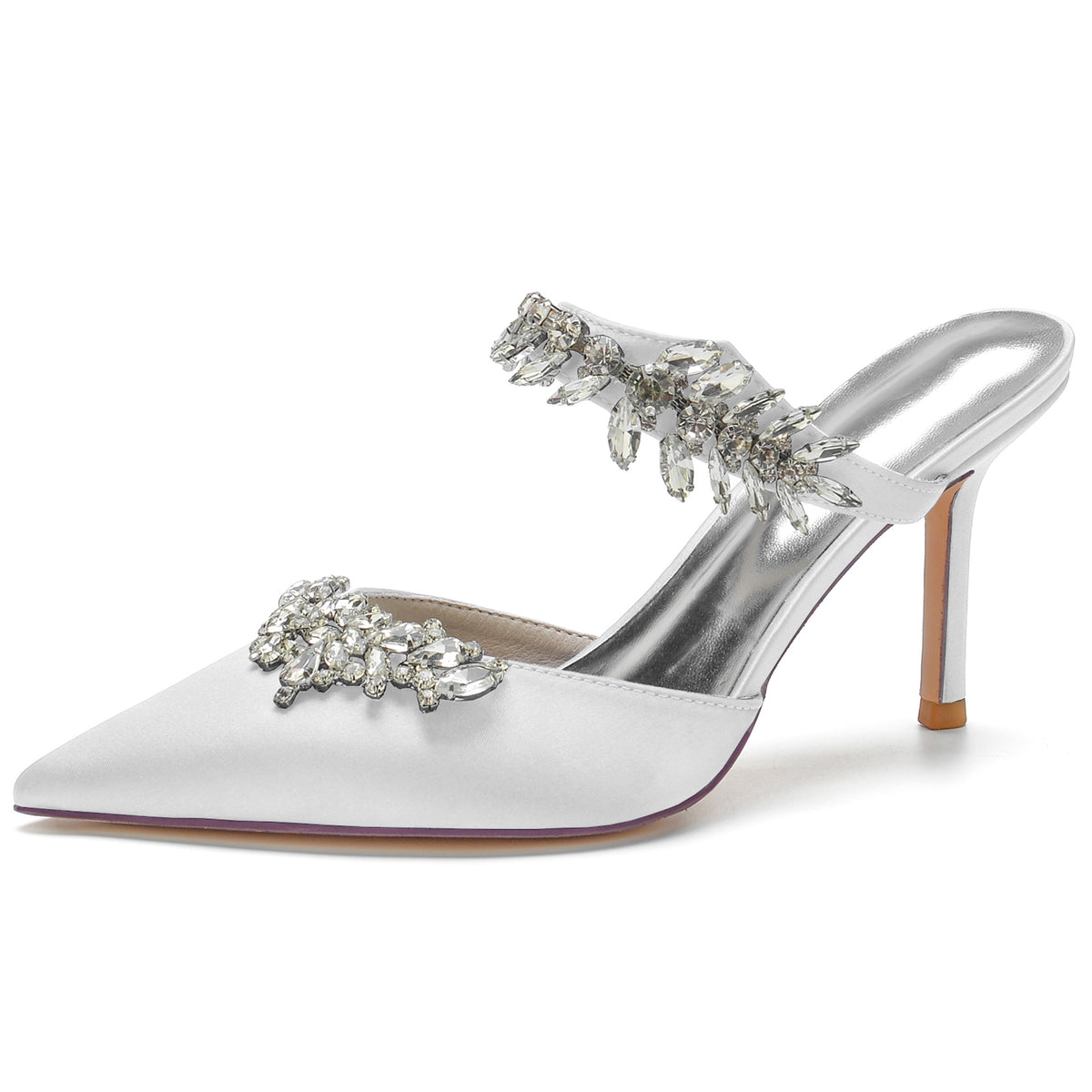 Women's Pointed Toes Luxury Ankle Band Wedding Mules with Rhinestones