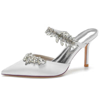 Women's Pointed Toes Luxury Ankle Band Wedding Mules with Rhinestones