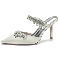 Women's Pointed Toes Luxury Ankle Band Wedding Mules with Rhinestones