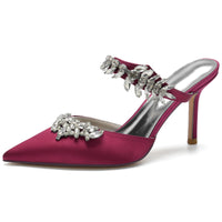 Women's Pointed Toes Luxury Ankle Band Wedding Mules with Rhinestones
