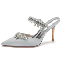 Women's Pointed Toes Luxury Ankle Band Wedding Mules with Rhinestones