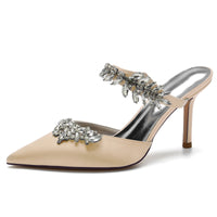 Women's Pointed Toes Luxury Ankle Band Wedding Mules with Rhinestones