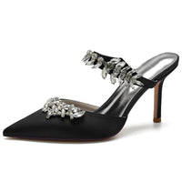 Women's Pointed Toes Luxury Ankle Band Wedding Mules with Rhinestones