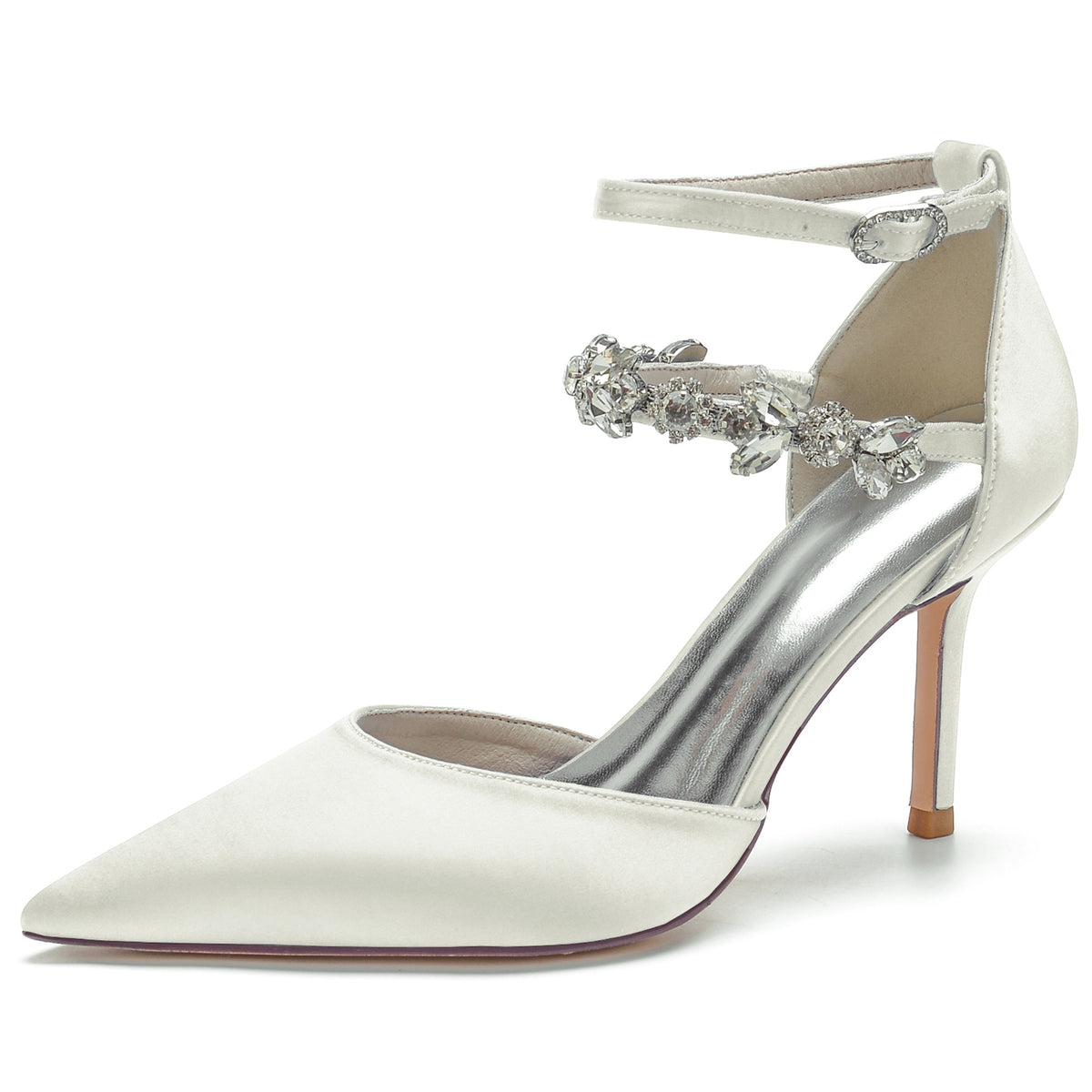 Women's Closed Toes Rhinestone Ankle Straps Wedding Shoes with Flower