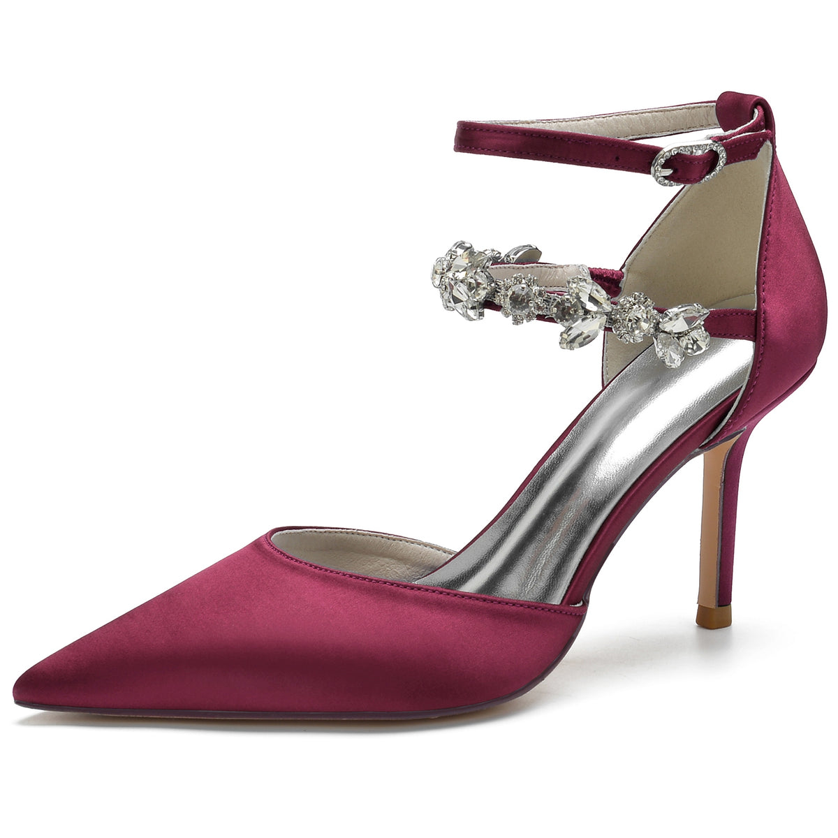Women's Closed Toes Rhinestone Ankle Straps Wedding Shoes with Flower