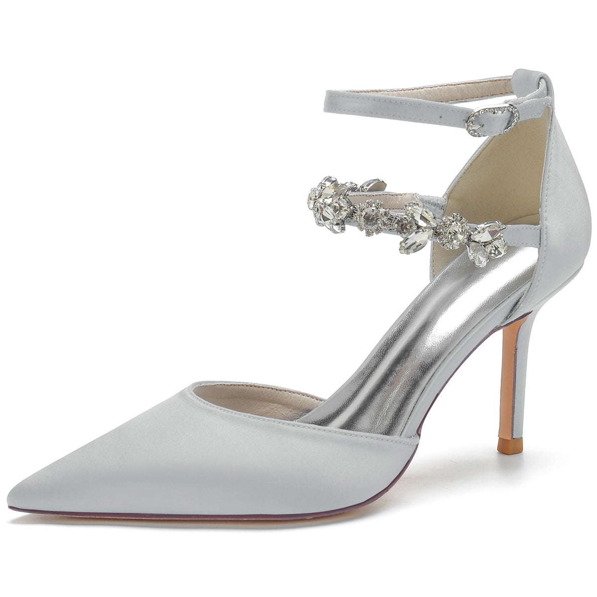 Women's Closed Toes Rhinestone Ankle Straps Wedding Shoes with Flower