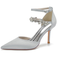 Women's Closed Toes Rhinestone Ankle Straps Wedding Shoes with Flower