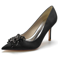 Women's Pointed Toe Stiletto Heel Beaded Wedding Shoes with Flower
