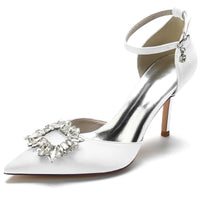 Women's Pointed Toe Ankle Straps Wedding Party Shoes with Square Rhinestones