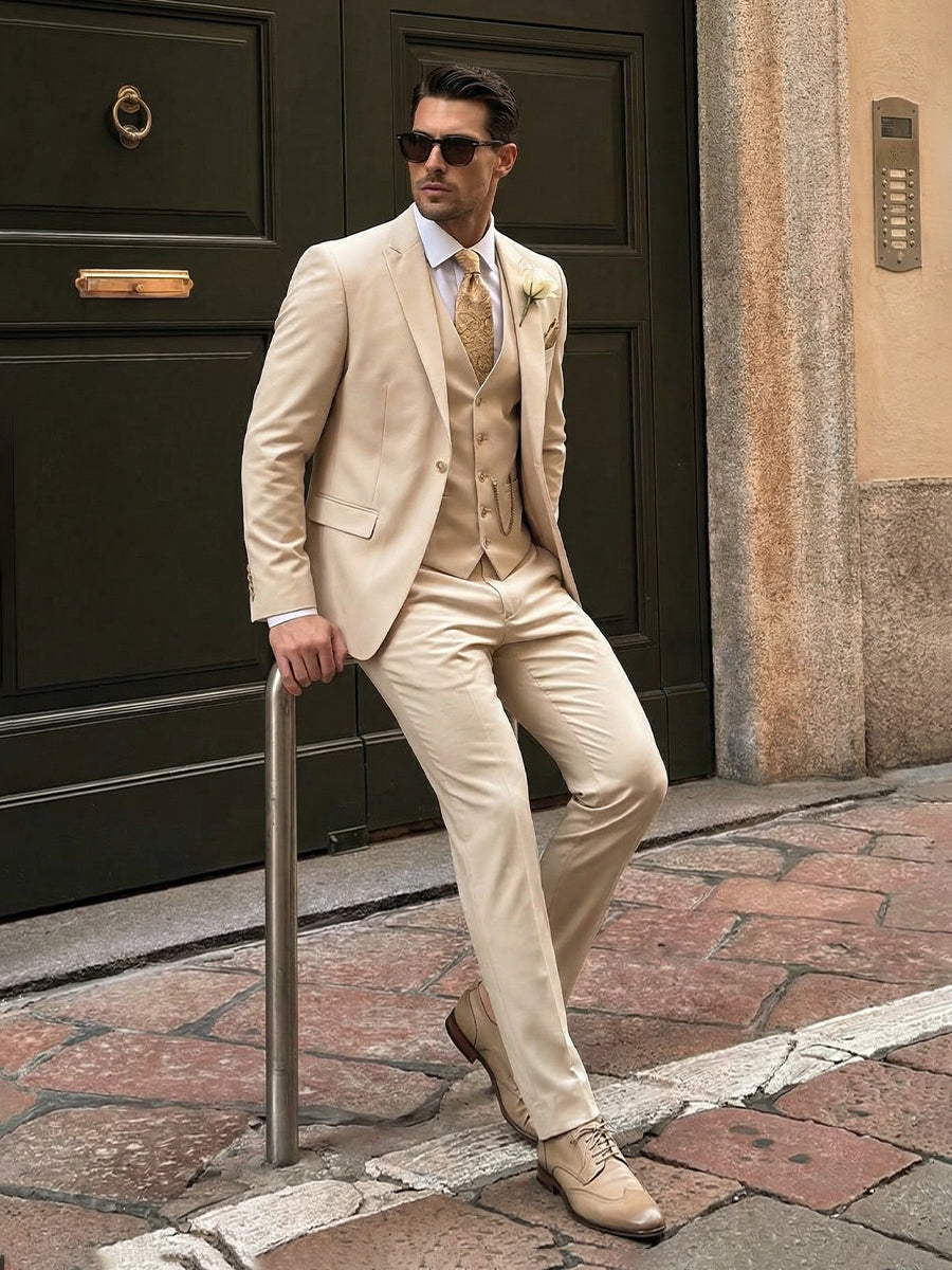 Men's Tailored Fit Single Breasted One Button Notched Lapel 3 Pieces Wedding Suits