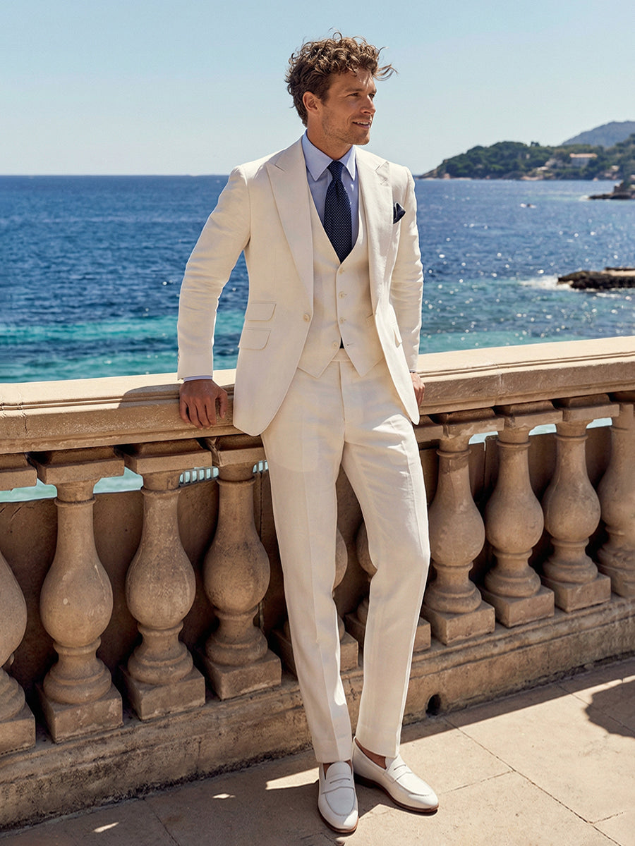 Men's Tailored Fit 3 Pieces Single Breasted One Button Peak Lapel Wedding Suits