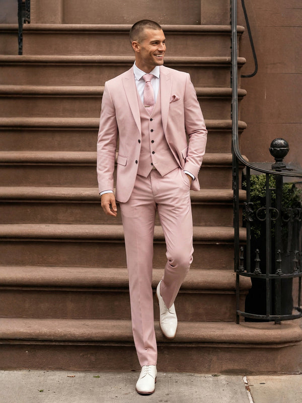 Men's Tailored Fit 3 Pieces Single Breasted Two-Buttons Peak Lapel Wedding Suits