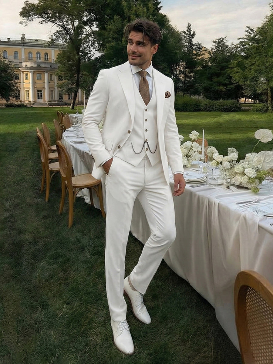 Men's Tailored Fit Single Breasted Two-Buttons Notched Lapel 3 Pieces Wedding Suits
