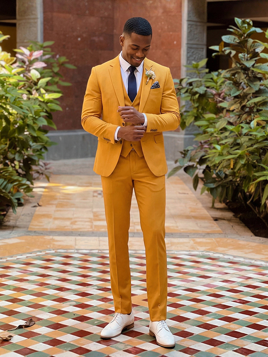 Men's 3 Pieces Single Breasted Two-Buttons Tailored Fit Notched Lapel Wedding Suits