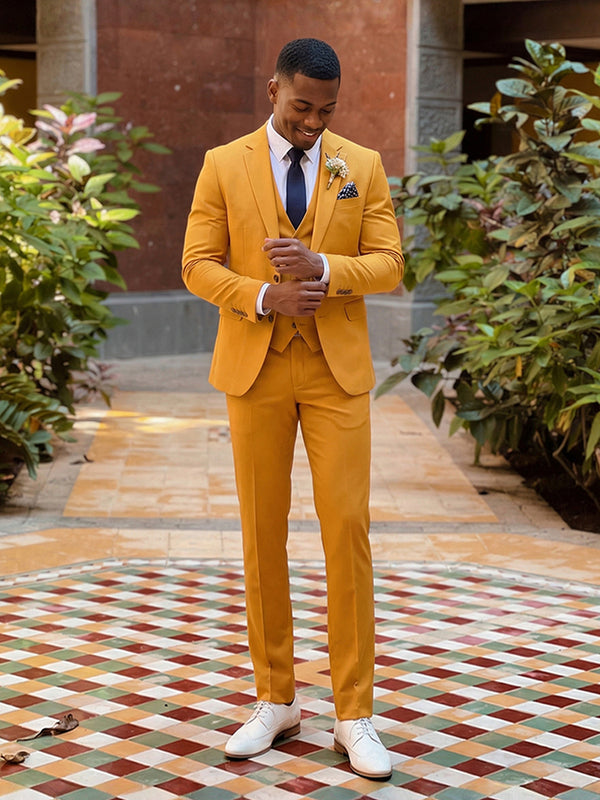 Men's 3 Pieces Single Breasted Two-Buttons Tailored Fit Notched Lapel Wedding Suits