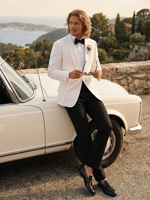 Men's 2 Pieces Single Breasted One Button Tailored Fit Shawl Lapel Wedding Suits