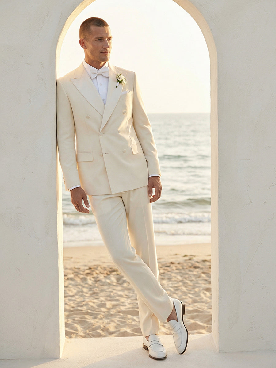 Men's 2 Pieces Slim Fit Double Breasted Six-Button Peak Lapel Wedding Suits