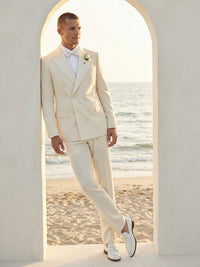 Men's 2 Pieces Slim Fit Double Breasted Six-Button Peak Lapel Wedding Suits