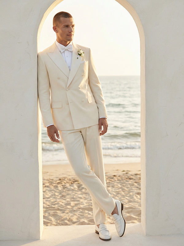 Men's 2 Pieces Slim Fit Double Breasted Six-Button Peak Lapel Wedding Suits