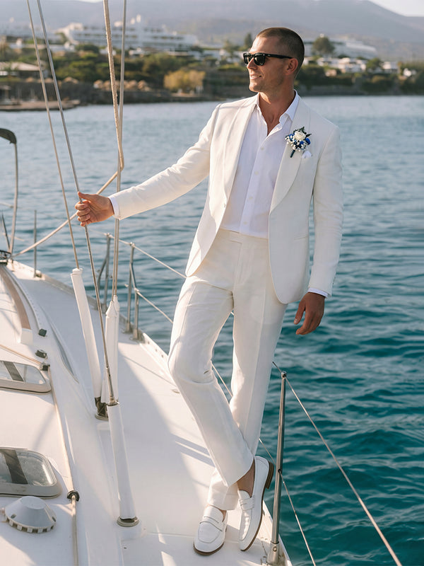 Men's 2 Pieces Tailored Fit Single Breasted One Button Casual Shawl Lapel Wedding Suits