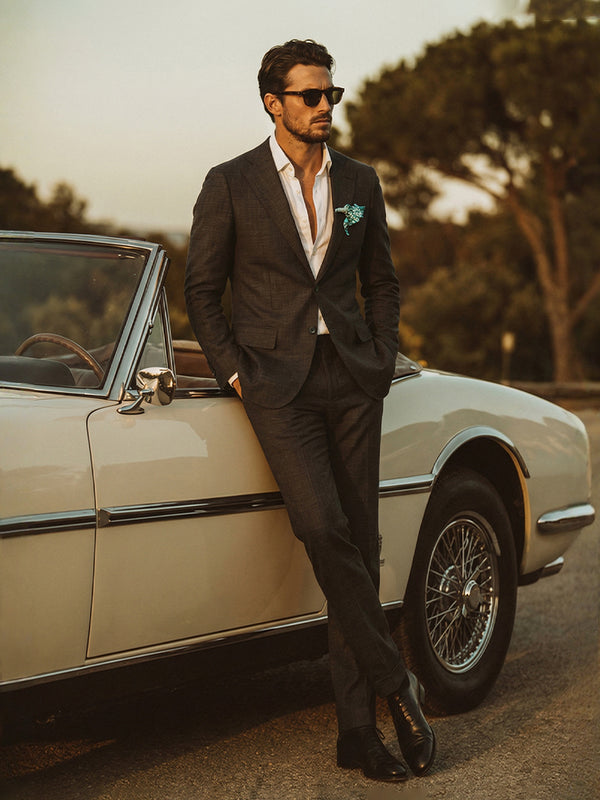 Men's Linen 2 Pieces Single Breasted Two-Buttons Notched Lapel Wedding Suits