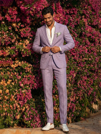 Men's Linen 2 Pieces Notched Lapel Single Breasted Two-Buttons Wedding Suits