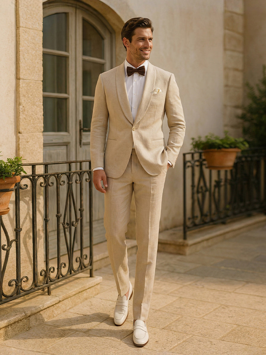 Men's 2 Pieces Tailored Fit Shawl Lapel Single Breasted One Button Prom Wedding Suits