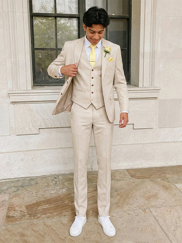 Men's 3 Pieces Tailored Fit Single Breasted Two-Buttons Notched Lapel Prom Party Suits