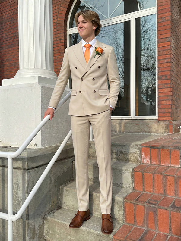 Men's Slim Fit 2 Pieces Double Breasted Six-Buttons Peak Lapel Wedding Prom Suits