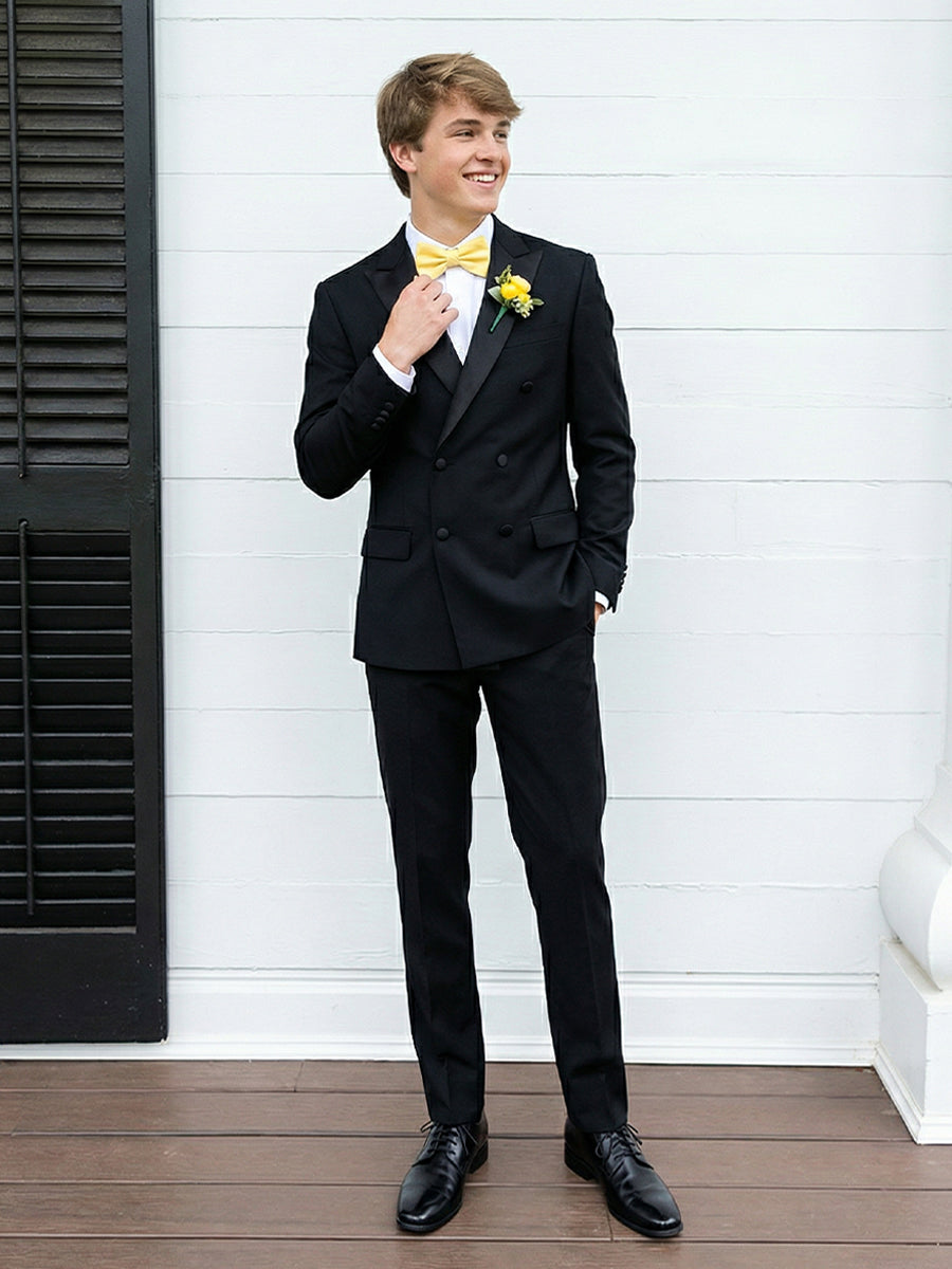 Men's Black Slim Fit 2 Pieces Double Breasted Six-Buttons Peak Lapel Wedding Prom Suits