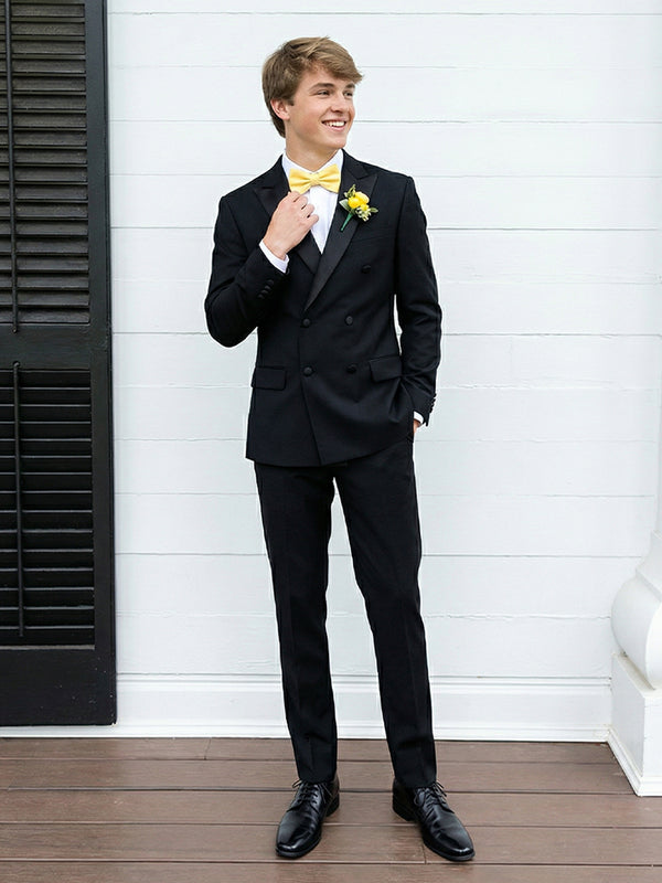 Men's Black Slim Fit 2 Pieces Double Breasted Six-Buttons Peak Lapel Wedding Prom Suits