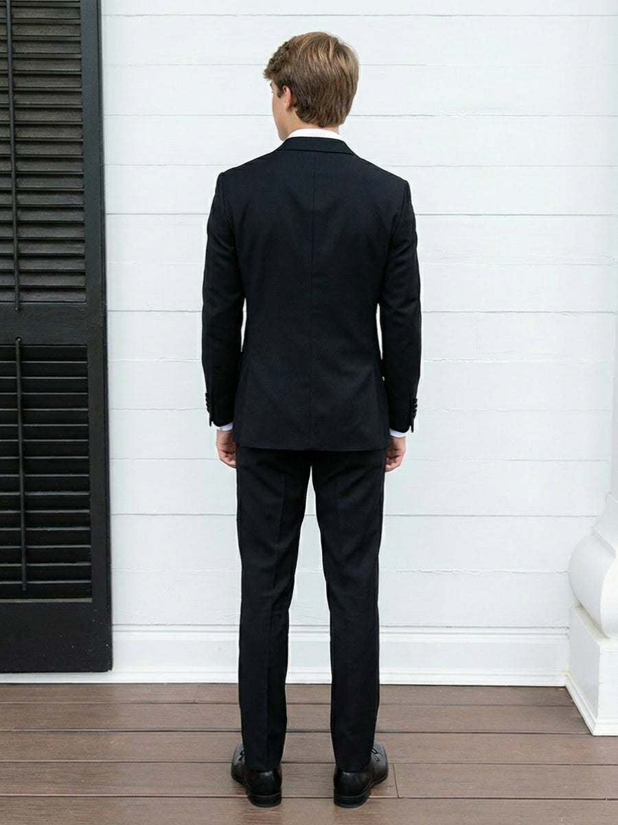 Men's Black Slim Fit 2 Pieces Double Breasted Six-Buttons Peak Lapel Wedding Prom Suits