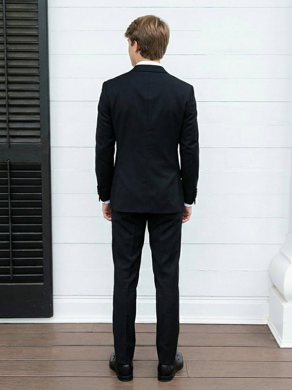 Men's Black Slim Fit 2 Pieces Double Breasted Six-Buttons Peak Lapel Wedding Prom Suits